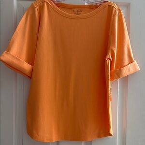Talbots Orange Boxy Cuffed Sleeve T-Shirt